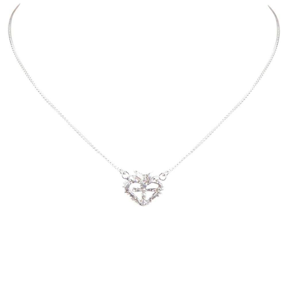 VIRGINS SAINTS & ANGELS VSA Queen of Hearts Petite Crystal Logo Necklace Silver